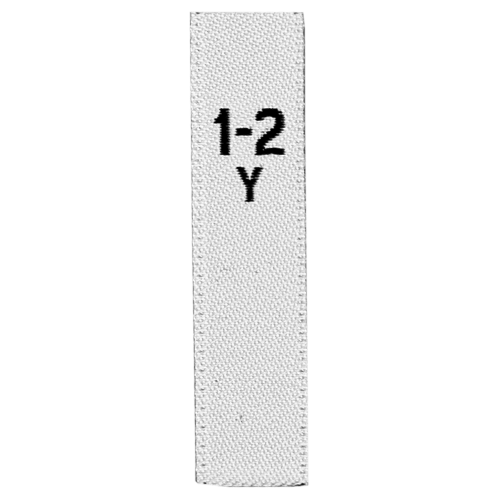 Child & Toddler Sizes - White with black text: 1-2Y - 12-14Y