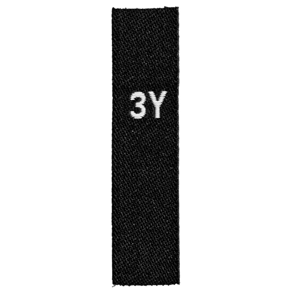 Child & Toddler Sizes - Black with white text: 3Y - 14Y